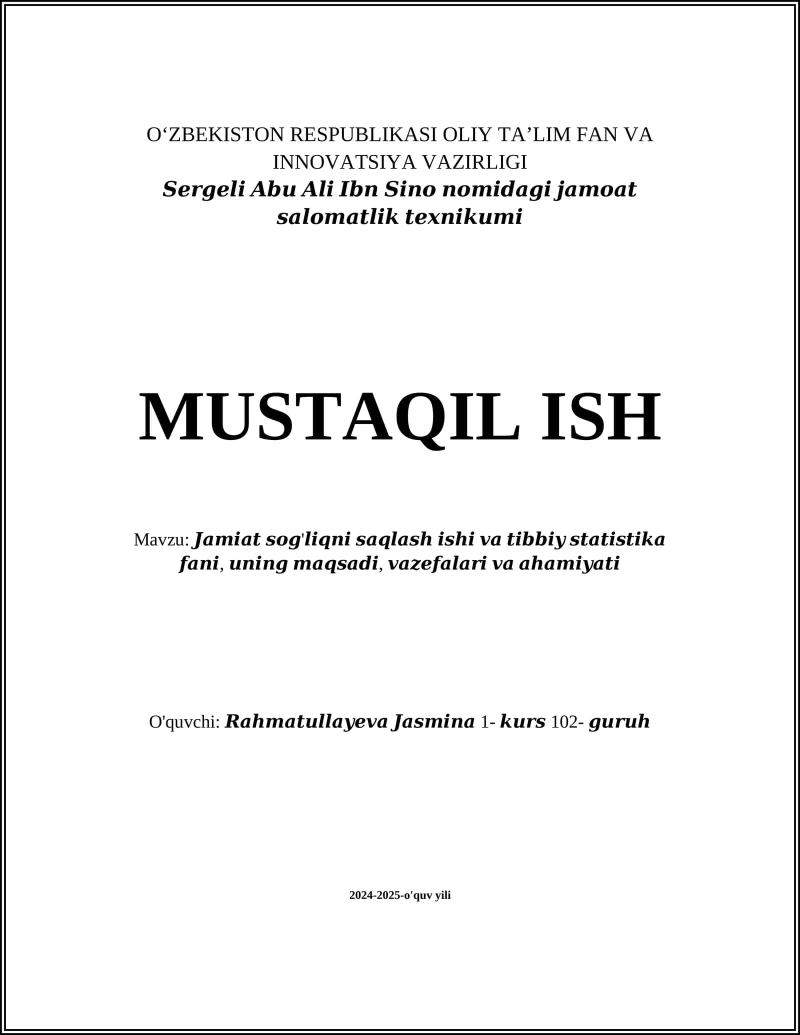 Jamiyat sog'liqni saqlash ishi maqsadi