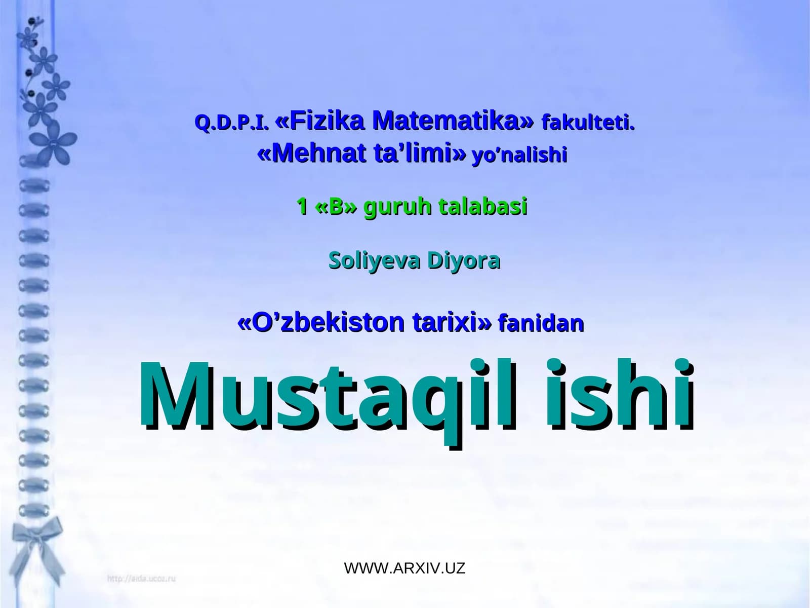 Q.D.P.I.«Fizika Matematika»fakulteti