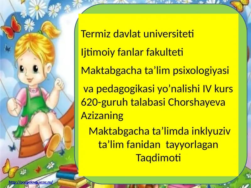 Inklyuziv ta’lim fanidan tayyorlangan taqdimot