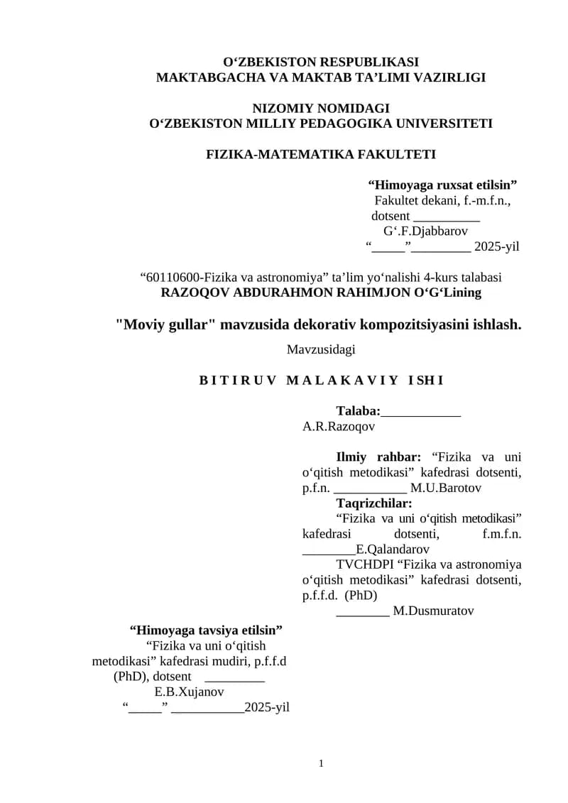 "Moviy gullar" mavzusida dekorativ kompozitsiyasini ishlash