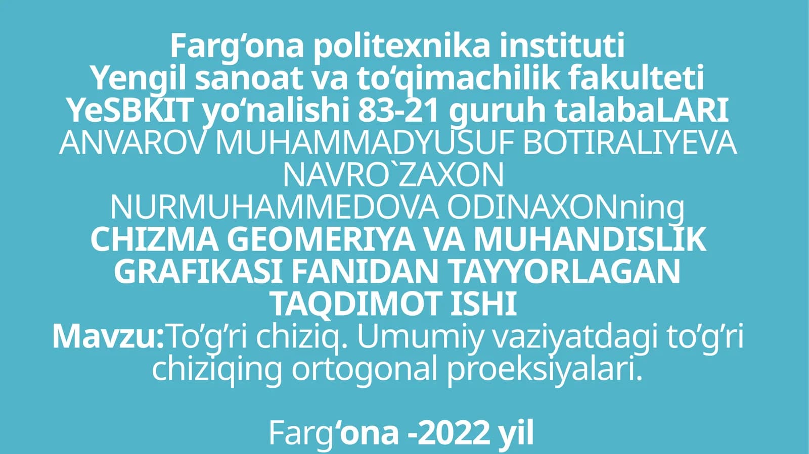 To'g'ri chiziqning ortogonal proektsiyalari