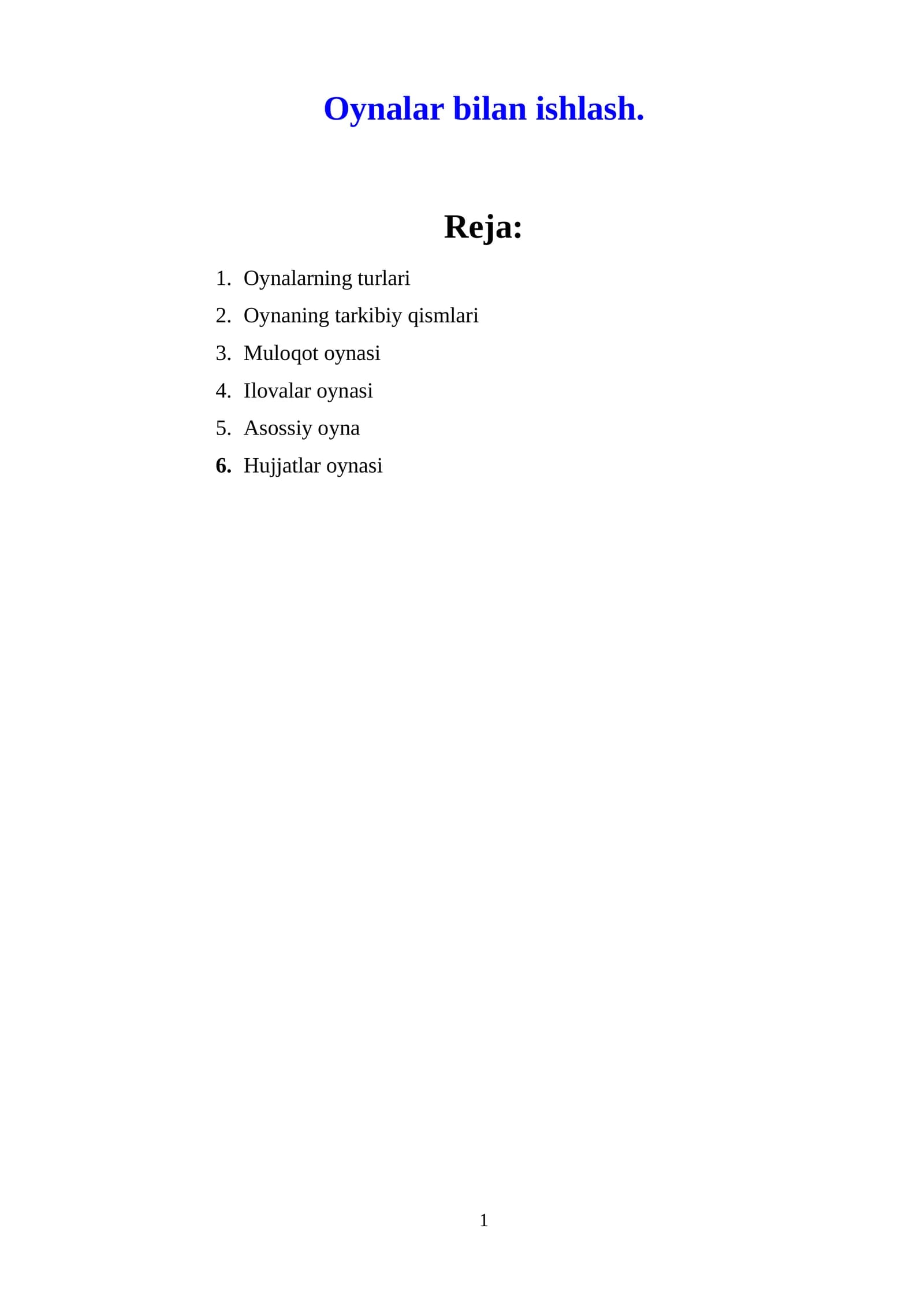 Oynalar bilan ishlash
