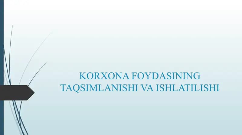 KORXONA FOYDASINING TAQSIMLANISHI VA ISHLATILISHI
