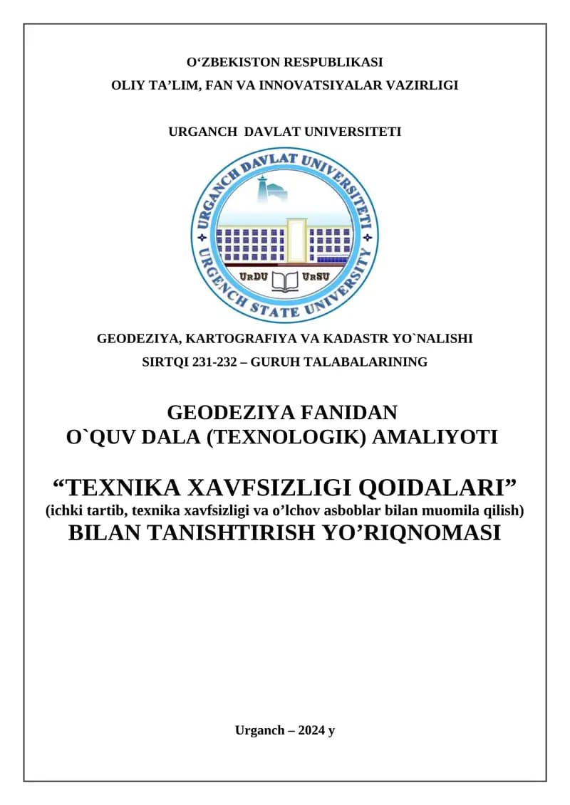 Geodeziya, kartografiya va kadastr yo`nalishi