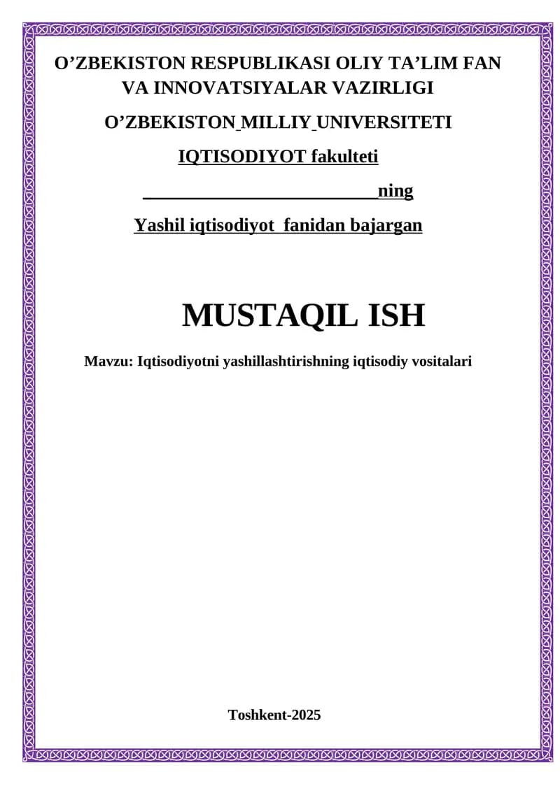 Iqtisodiyotni yashillashtirishning iqtisodiy vositalari66