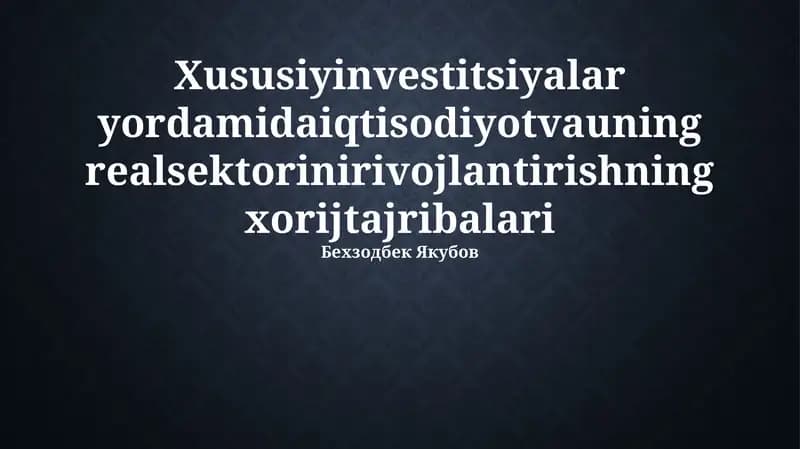Investitsiya jalb qilishning samarali usullari