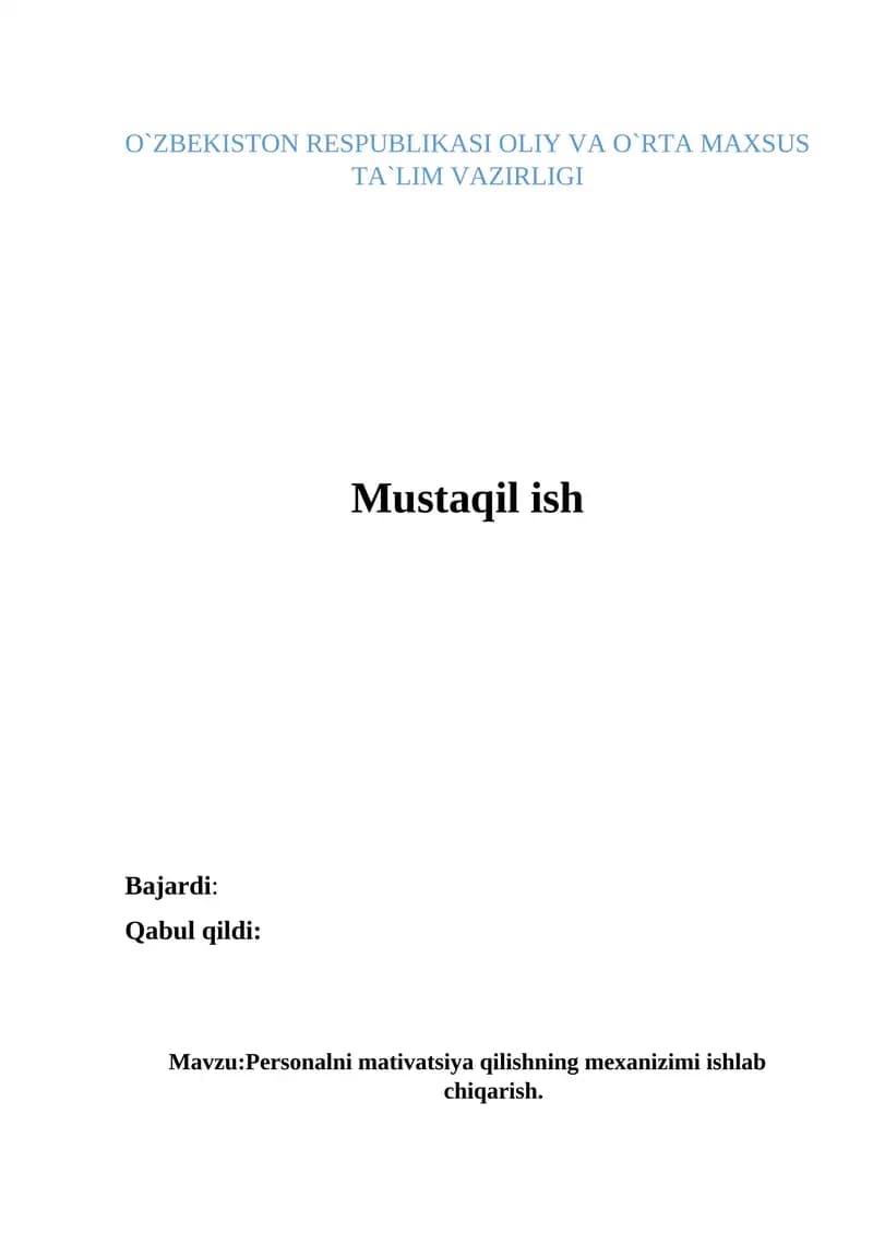 Personalni mativatsiya qilishning mexanizimi ishlab chiqarish