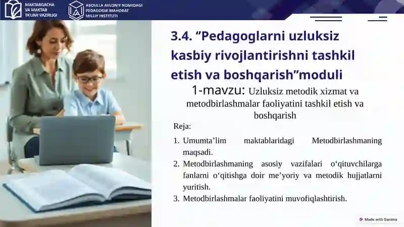 Uzluksiz metodik xizmat va metodbirlashmalar faoliyatini tashkil etish va boshqarish