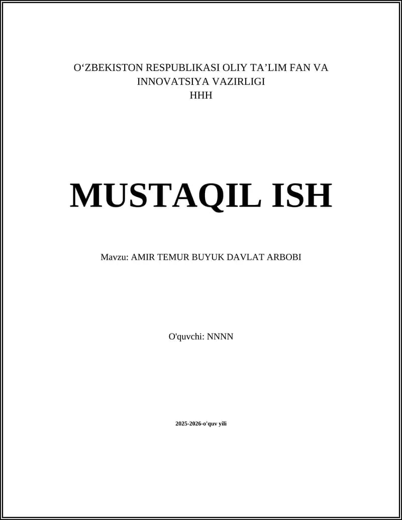 AMIR TEMUR BUYUK DAVLAT ARBOBI