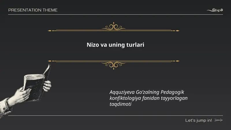 Nizo va uning turlari (Aqquziyeva Goʻzalning Pedagogik konfiktologiya fanidan tayyorlagan taqdimoti)