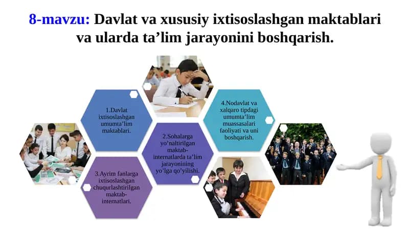 Davlat va xususiy ixtisoslashgan maktablari va ulardagi ta’lim jarayonini boshqarish