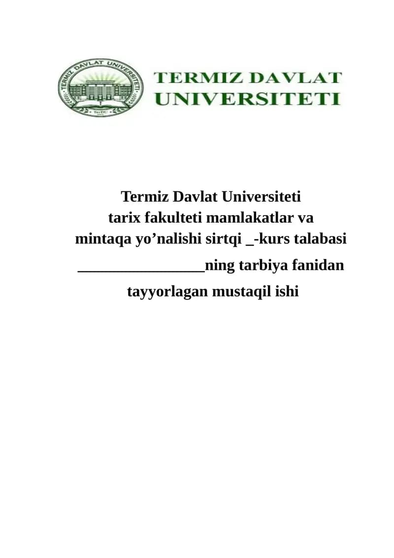 Tarbiya fanining predmeti, maqsad va vazifalari.