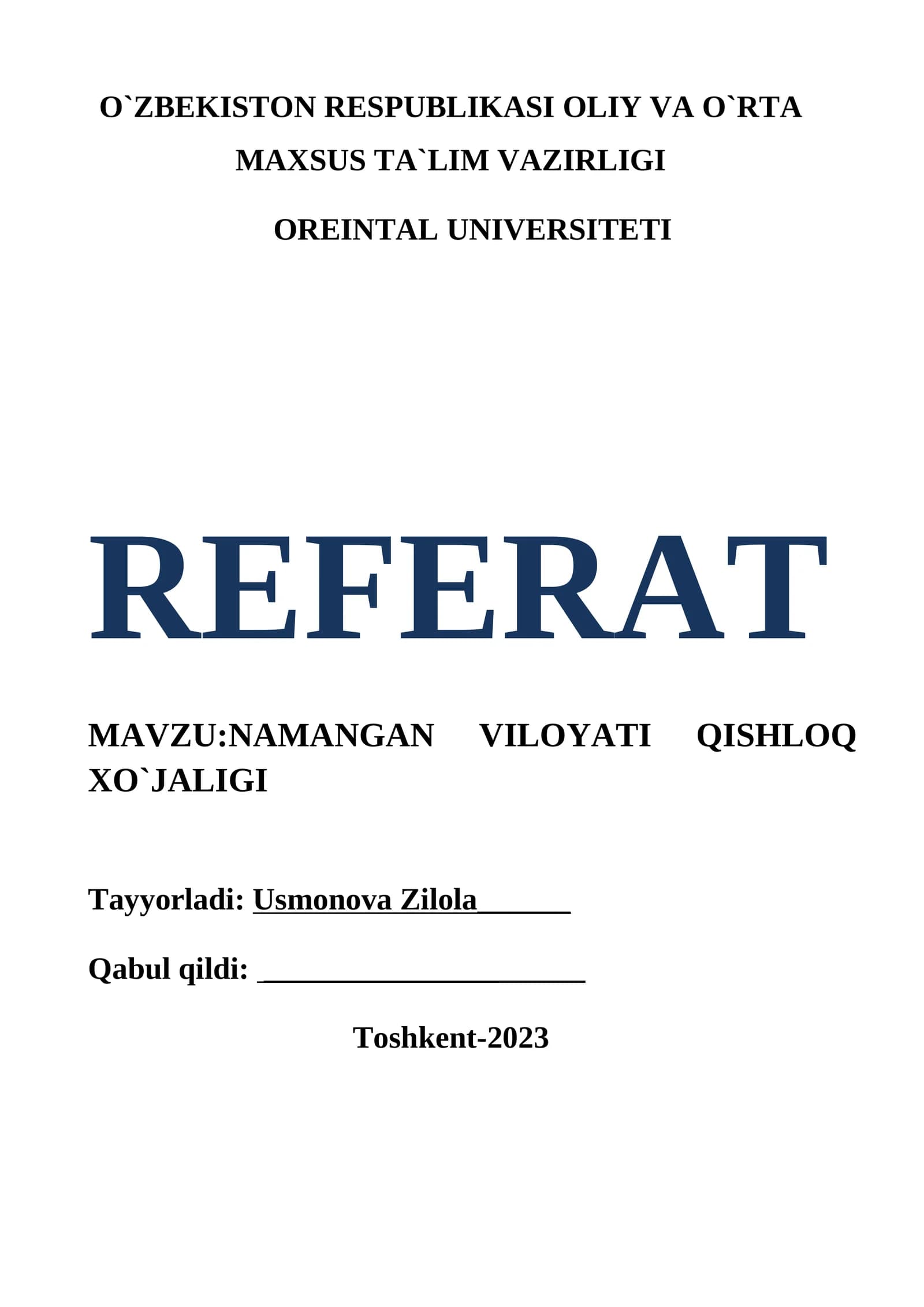 Namangan viloyati qishloq xo`jaligi