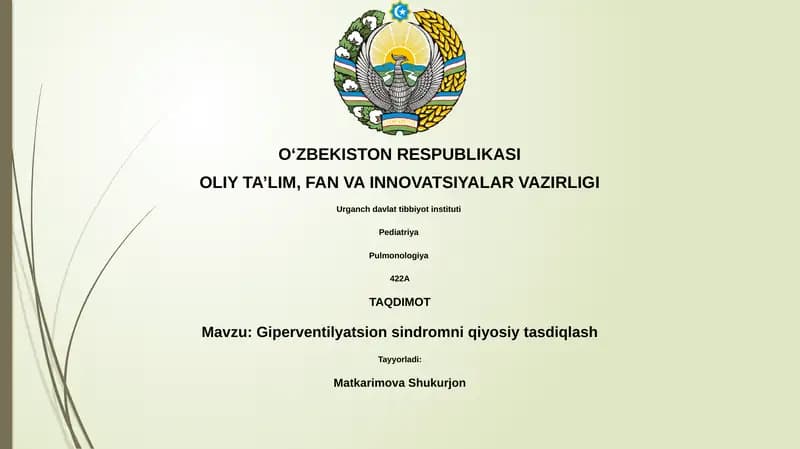 Giperventilyatsion sindromni qiyosiy tasdiqlash