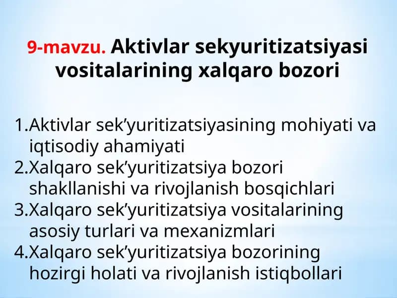 Aktivlar sekyuritizatsiyasi vositalarining xalqaro bozori
