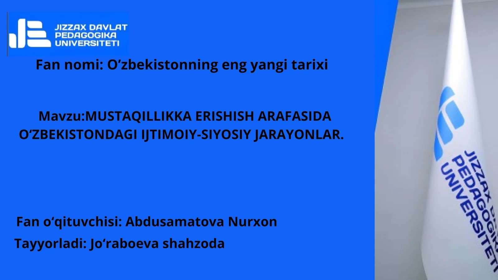 MUSTAQILLIKKA ERISHISH ARAFASIDA O‘ZBEKISTONDAGI IJTIMOIY-SIYOSIY JARAYONLAR
