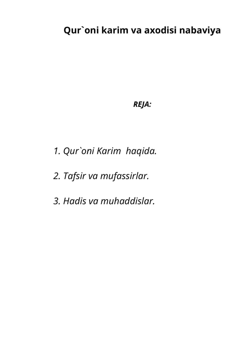 Qur`oni karim va axodisi nabaviya