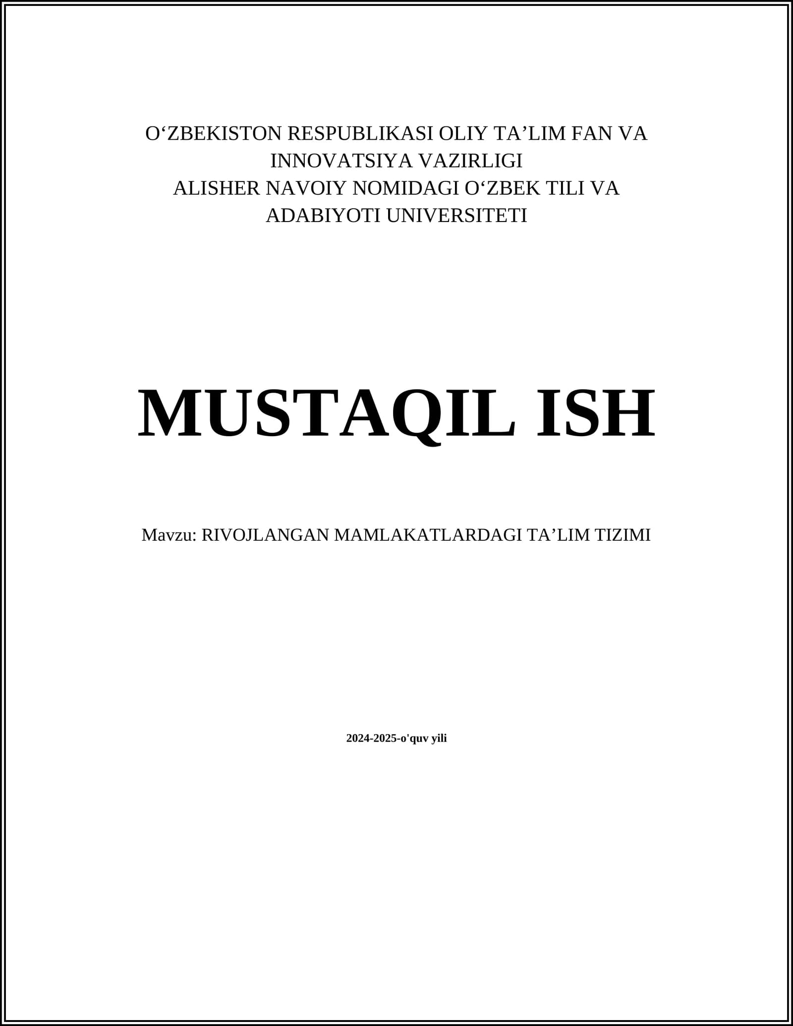 RIVOJLANGAN MAMLAKATLARDAGI TAʼLIM TIZIMI