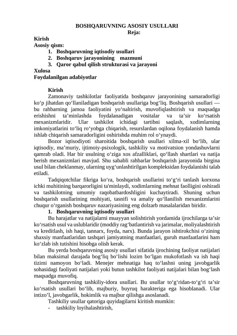 BOSHQARUVNING ASOSIY USULLARI