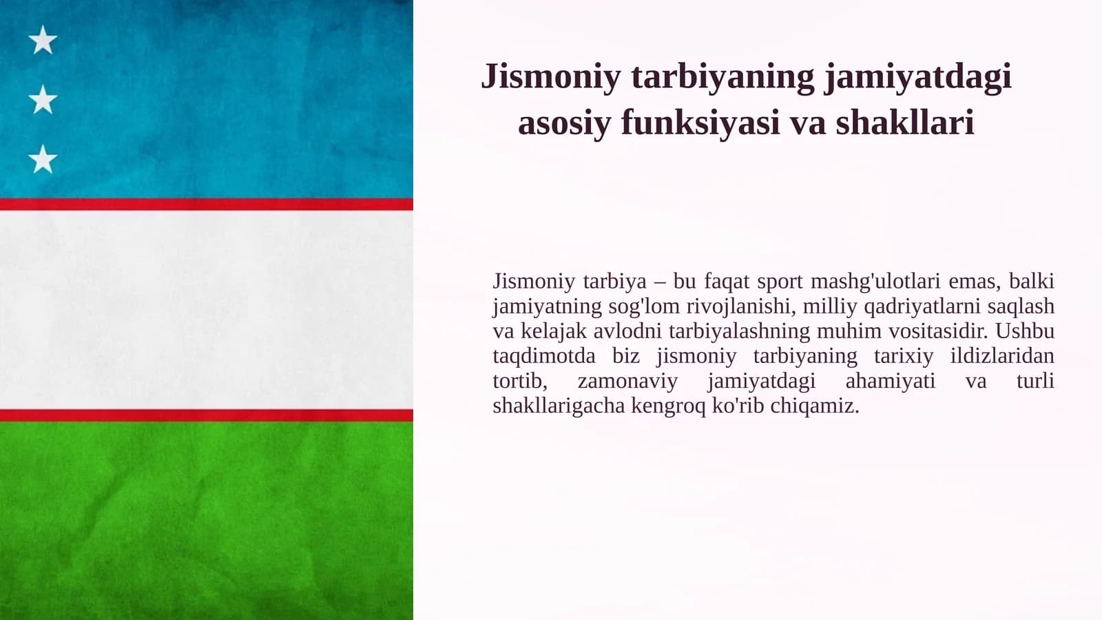 Jismoniy tarbiyaning jamiyatdagi asosiy funksiyasi va shakllari