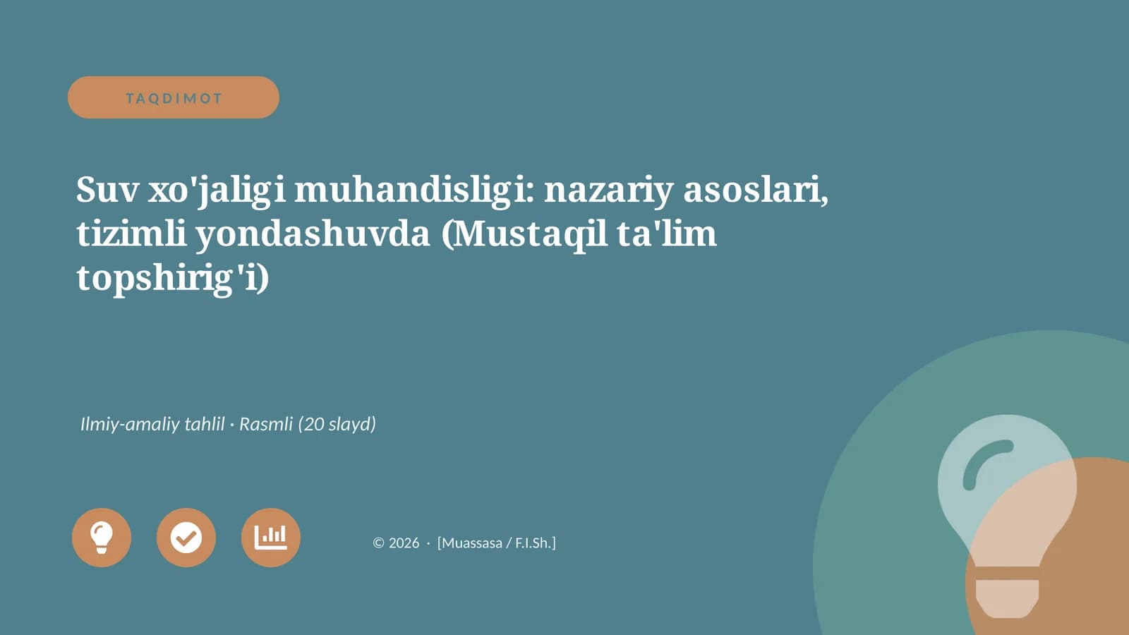 Suv xo'jaligi muhandisligi: nazariy asoslari, tizimli yondashuvda (Mustaqil ta'lim topshirig'i)