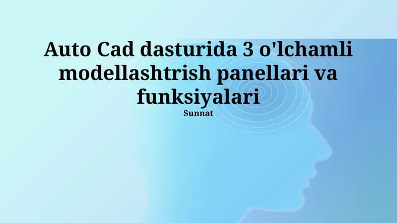 Auto Cad dasturida 3 o'lchamli modellashtrish panellari va funksiyalari