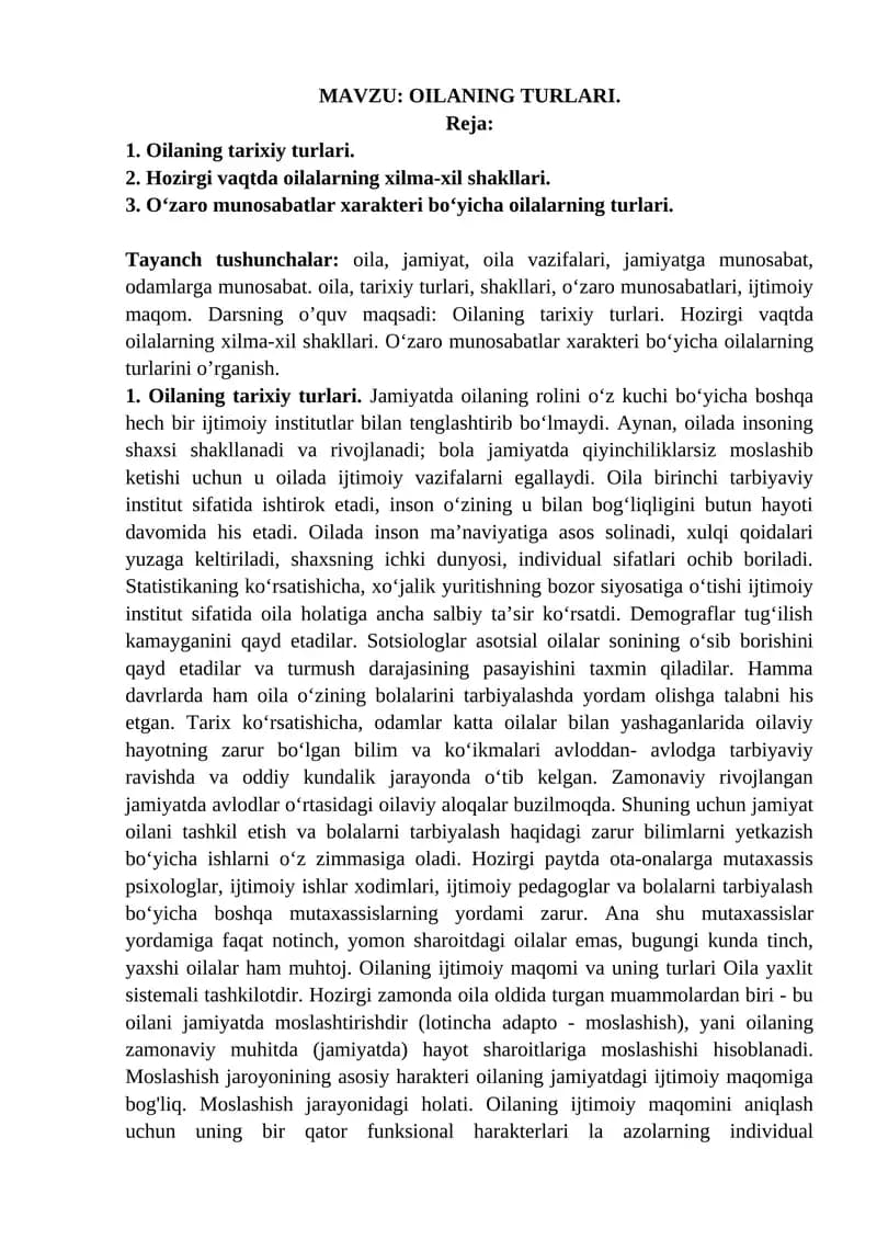 OILANING TURLARI