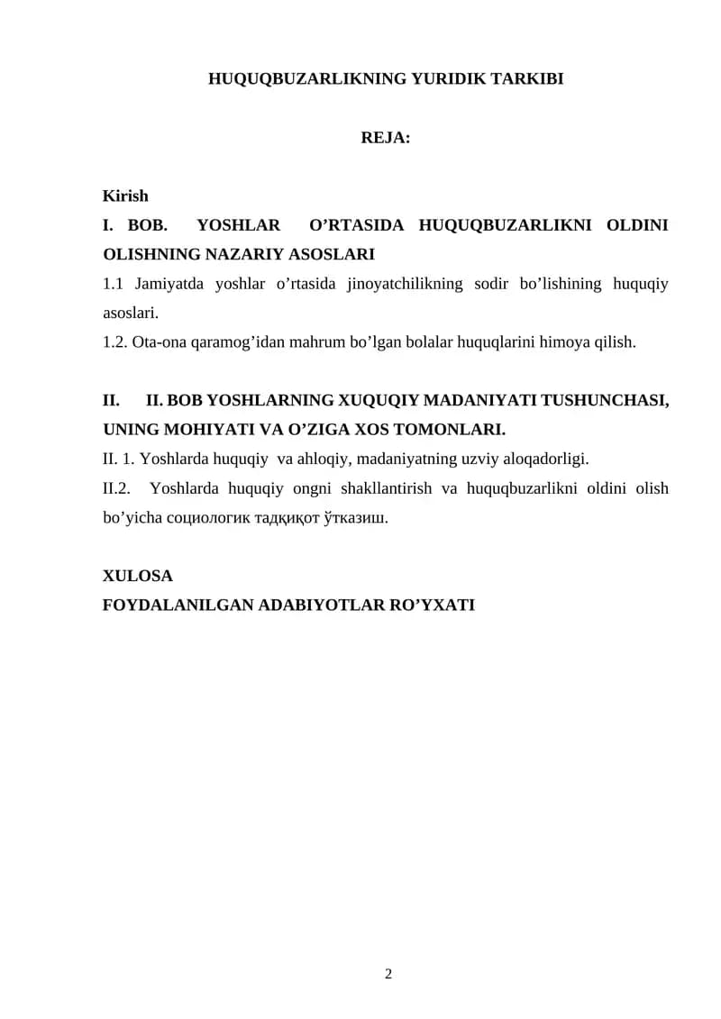 HUQUQBUZARLIKNING YURIDIK TARKIBI