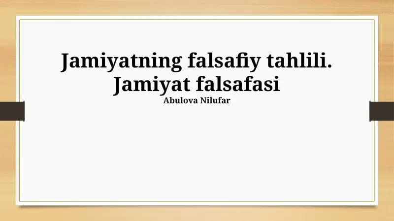 Jamiyatning Falsafiy Tahlili