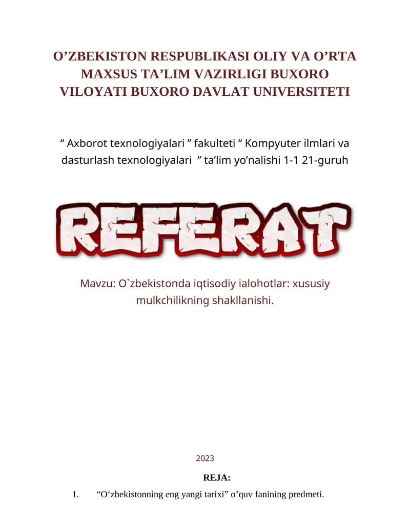 O‘zbekistonning eng yangi tarixi