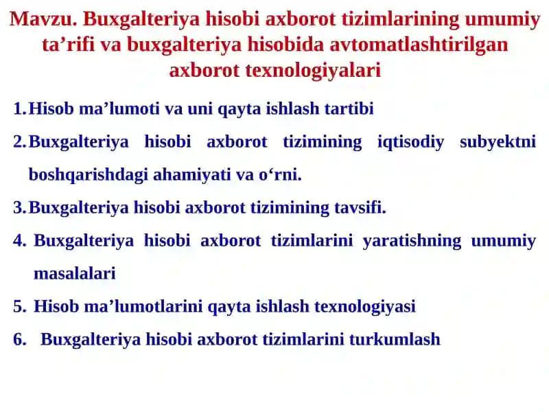 Buxgalteriya hisobi axborot tizimlari