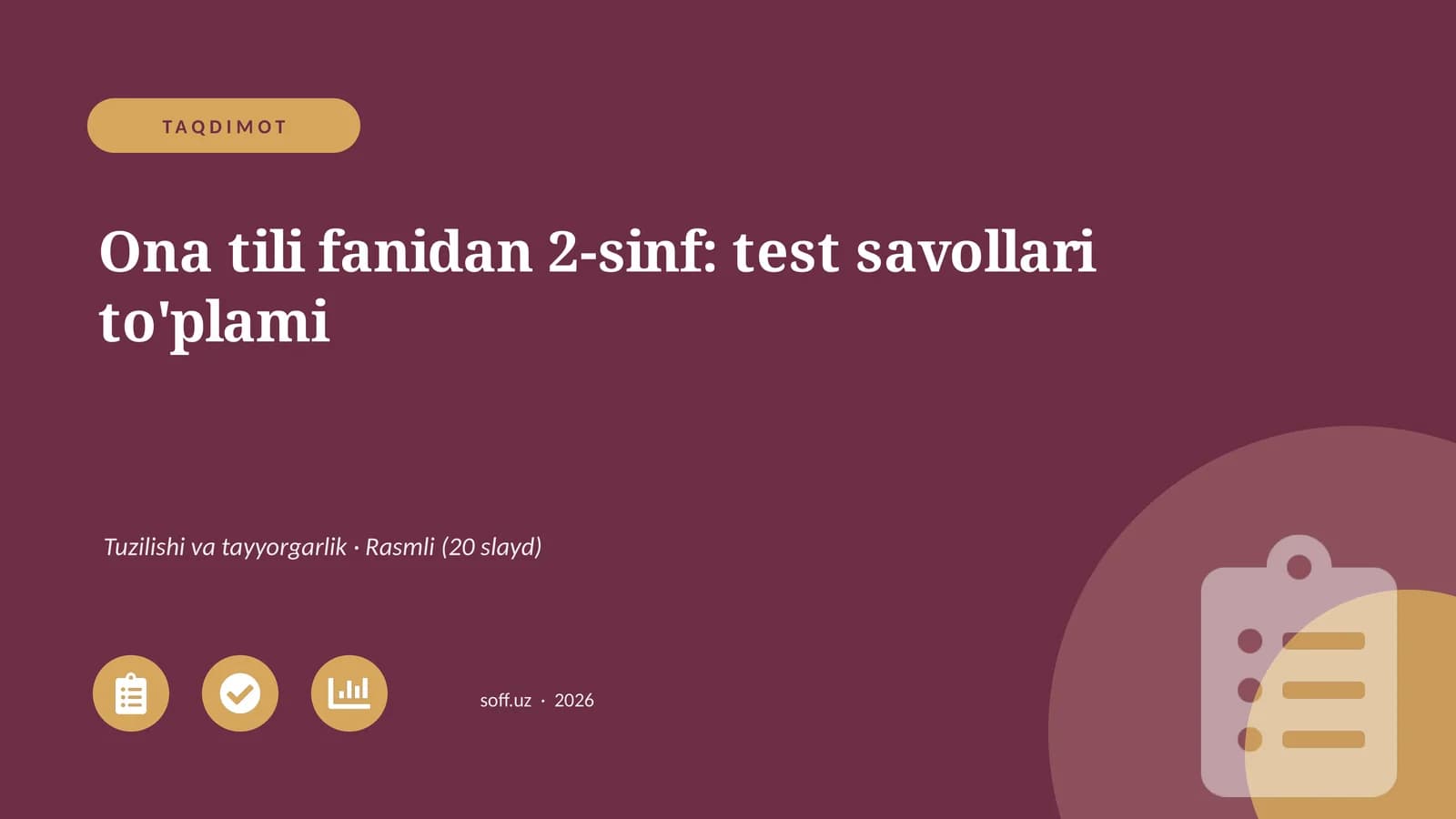 Ona tili fanidan 2-sinf: test savollari to'plami