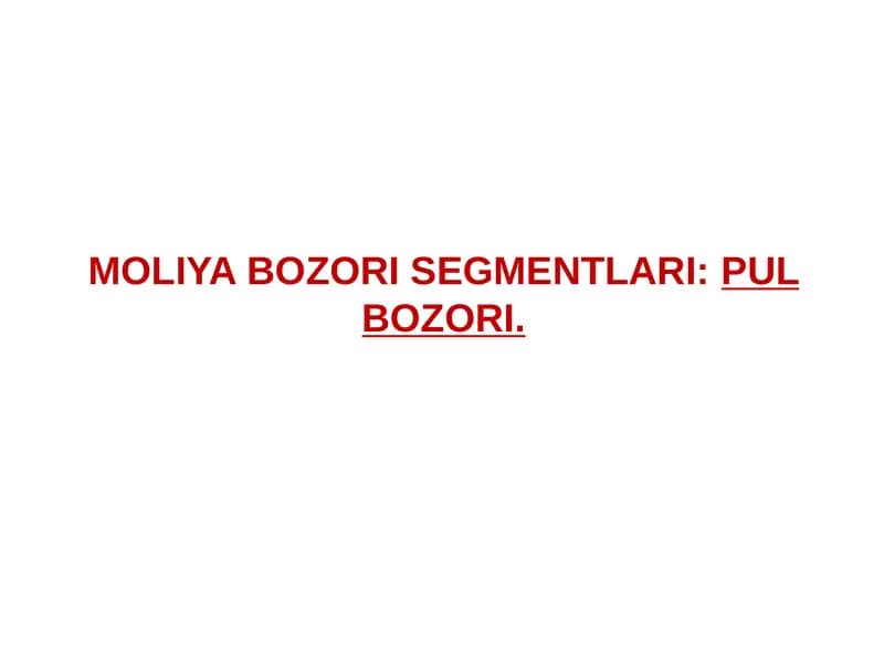 MOLIYA BOZORI SEGMENTLARI PUL BOZORI