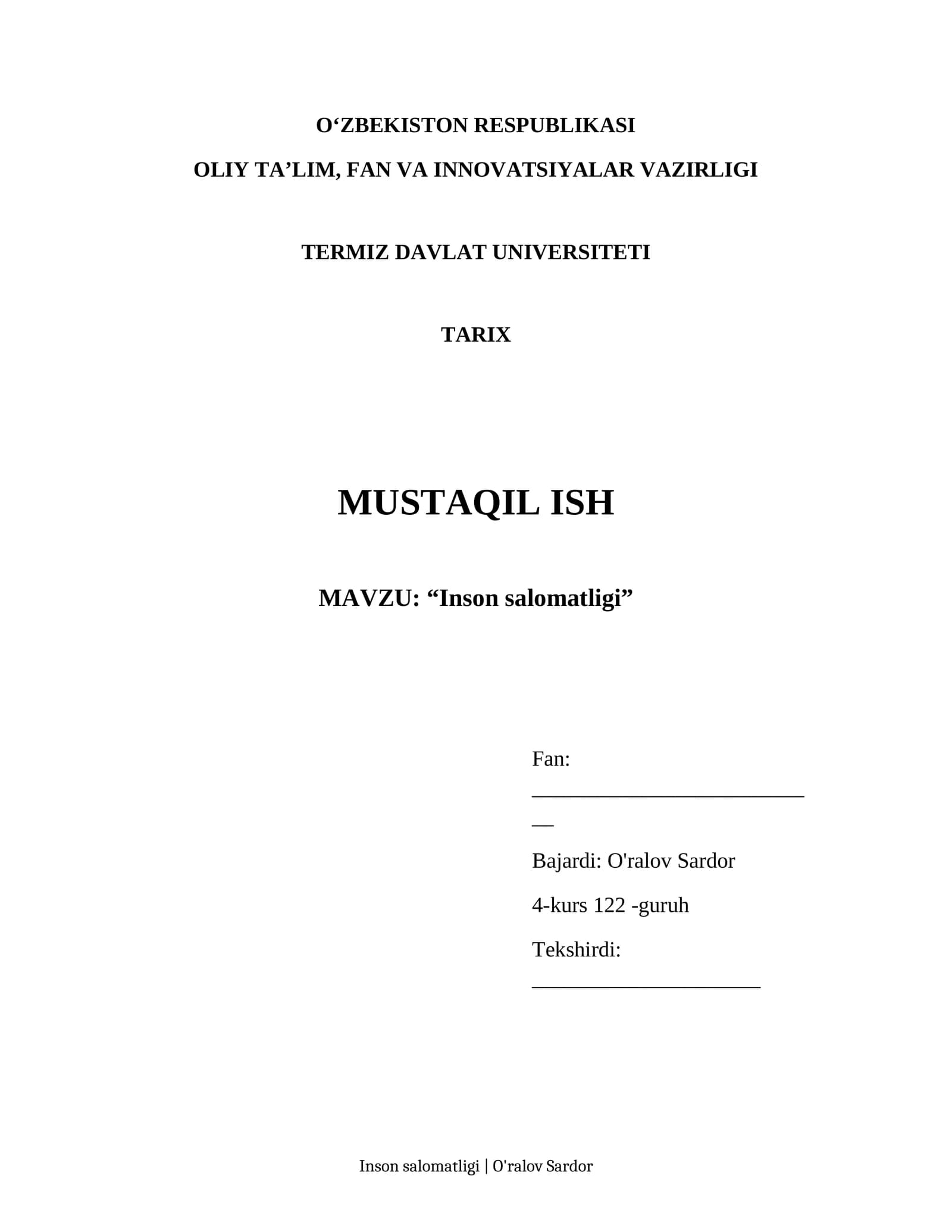 "Inson salomatligi"