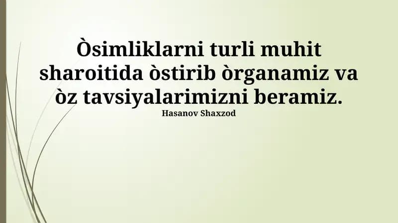 O'simliklarni Turli Ekologik Sharoitlarda O'rganish