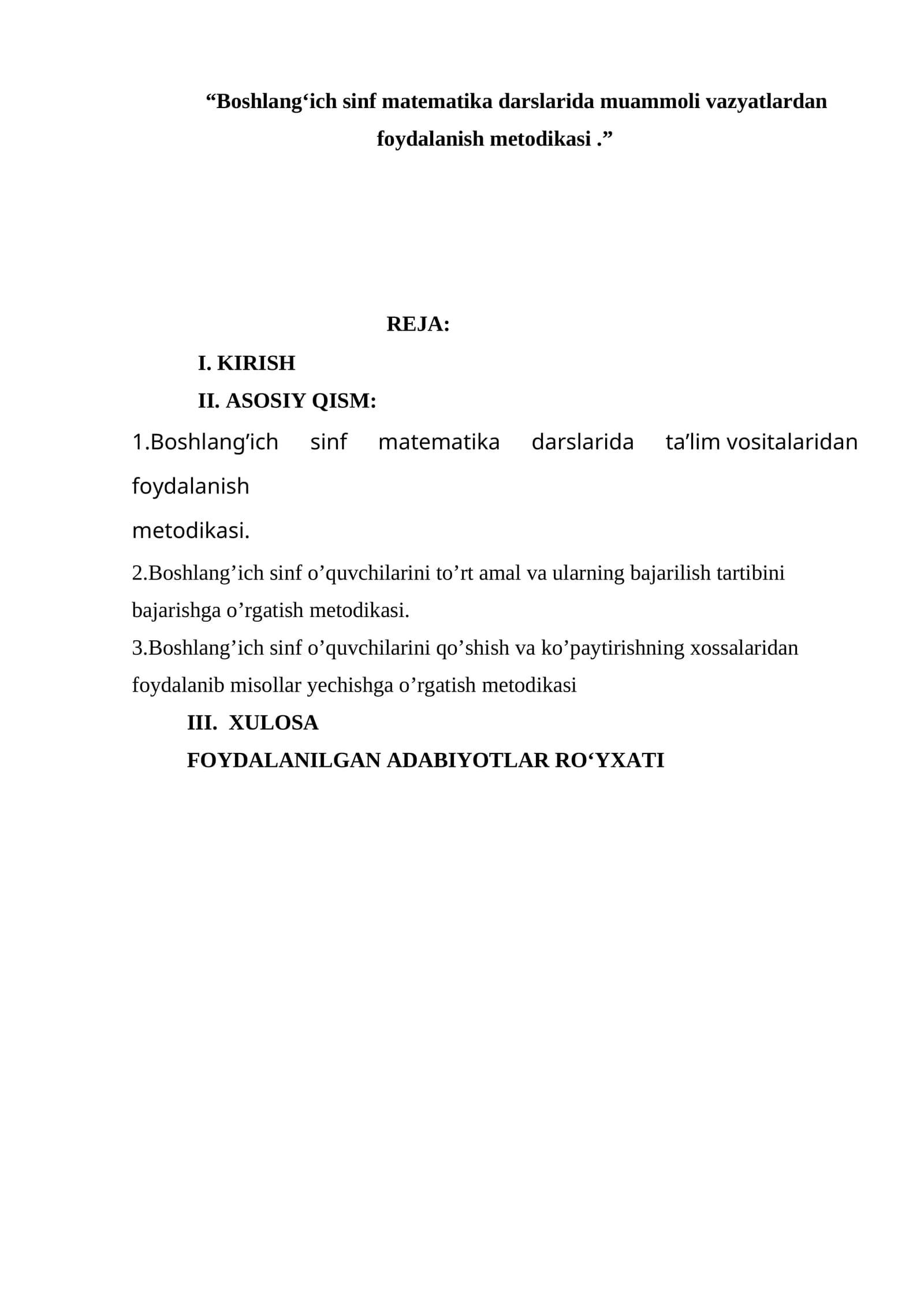 Boshlang‘ich sinf matematika darslarida muammoli vazyatlardan foydalanish metodikasi