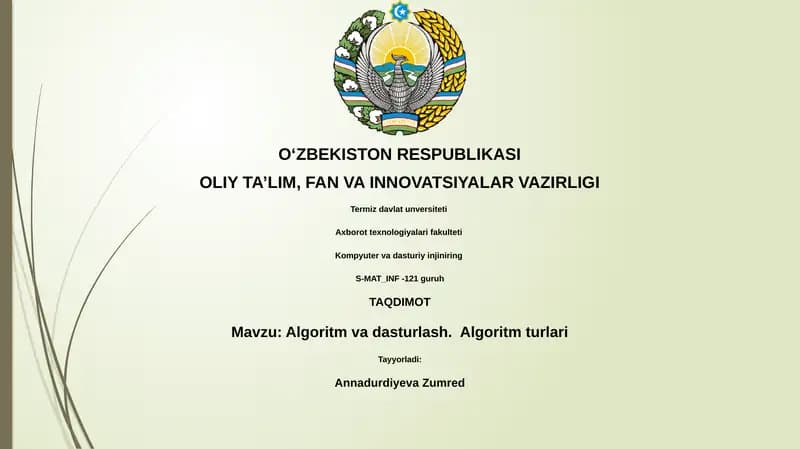 Algoritm va dasturlash. Algoritm turlari
