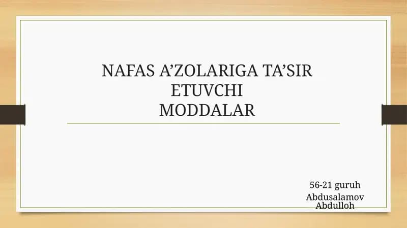 NAFAS A’ZOLARIGATA’SIR ETUVCHIMODDALAR