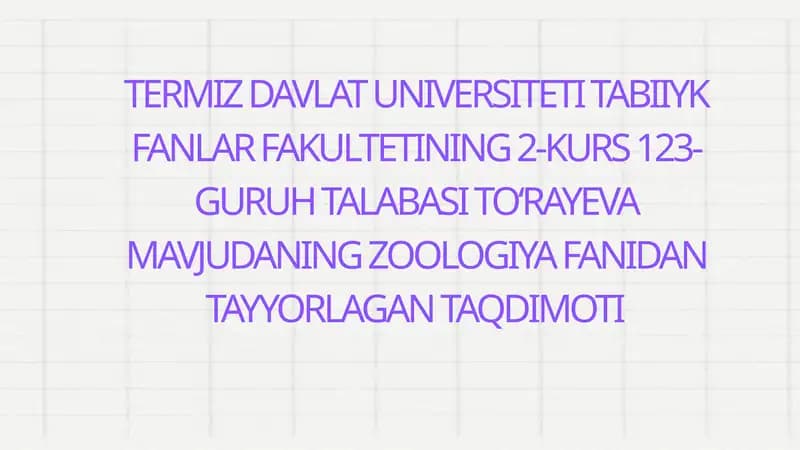 Toʻrayeva Mavjudaning Zoologiya Fanidan Tayyorlagan Taqdimoti