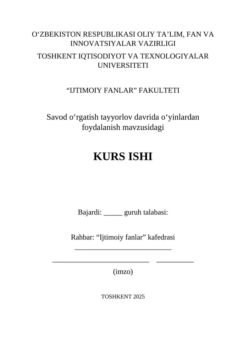 Savod oʻrgatish tayyorlov davrida oʻyinlardan foydalanish