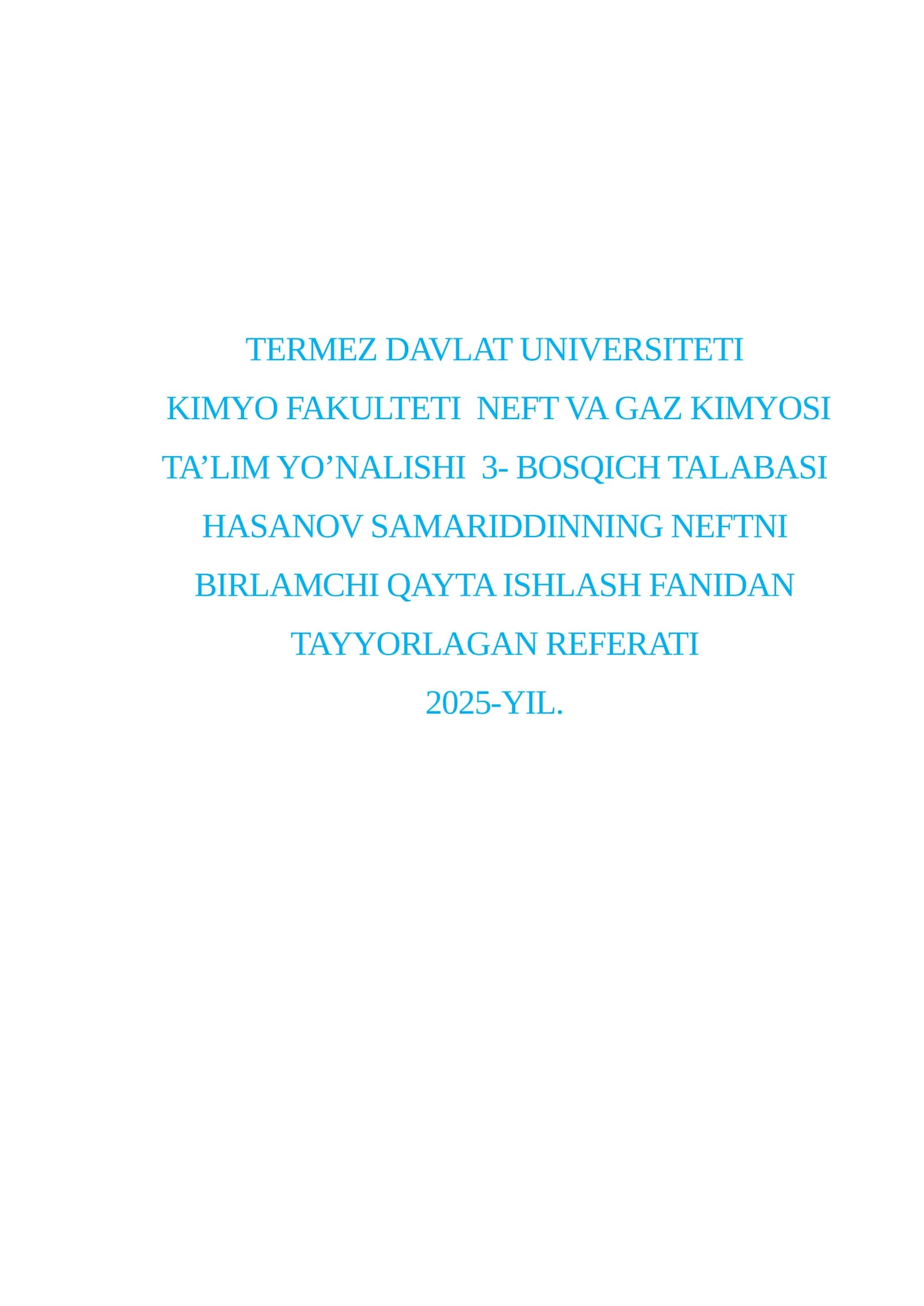 TERMOKATALITIK QAYTA ISHLASH JARAYONLARI