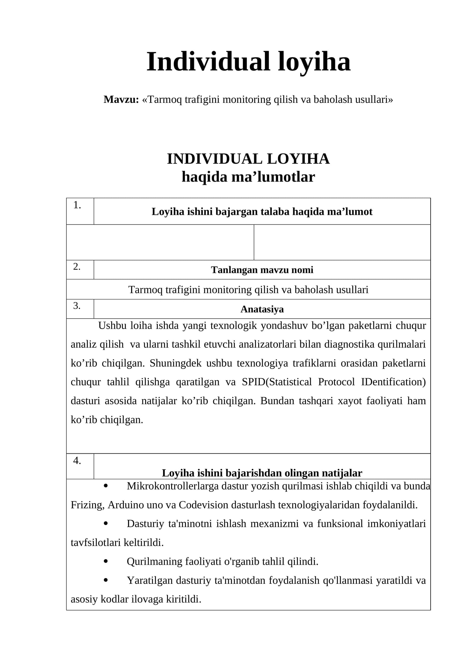 Tarmoq trafigini monitoring qilish va baholash usullari
