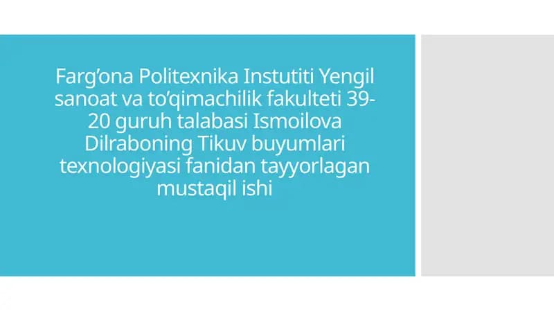 Tikuv Buyumlari Texnologiyasi