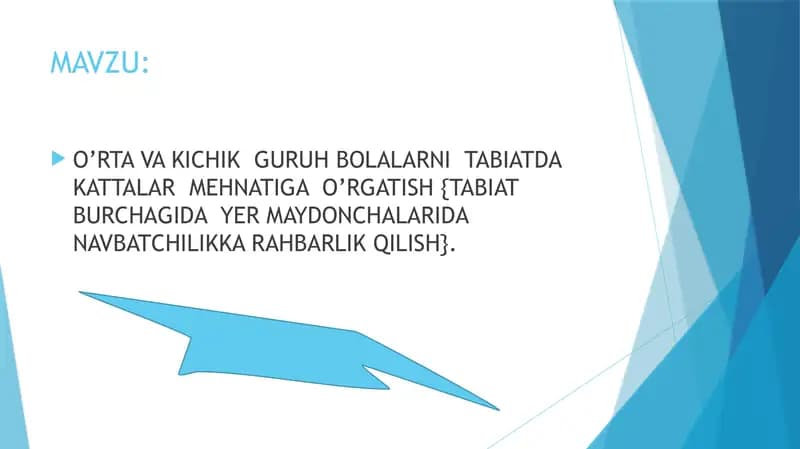 O'rta va kichik guruh bolalarni tabiatda kattalar mehnatiga o'rgatish tabiat burchagida yer maydonla
