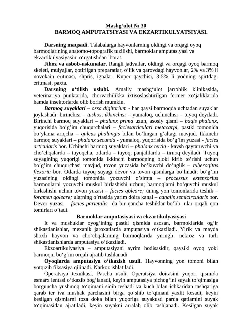 Barmoq Amputatsiyasi va Ekzartikulyatsiyasi