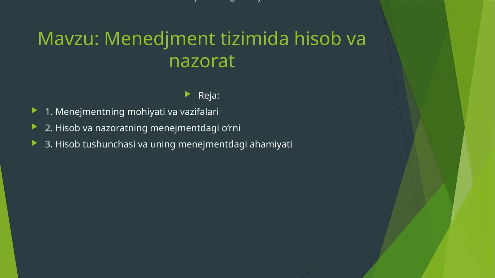 Menedjment tizimida hisob va nazorat