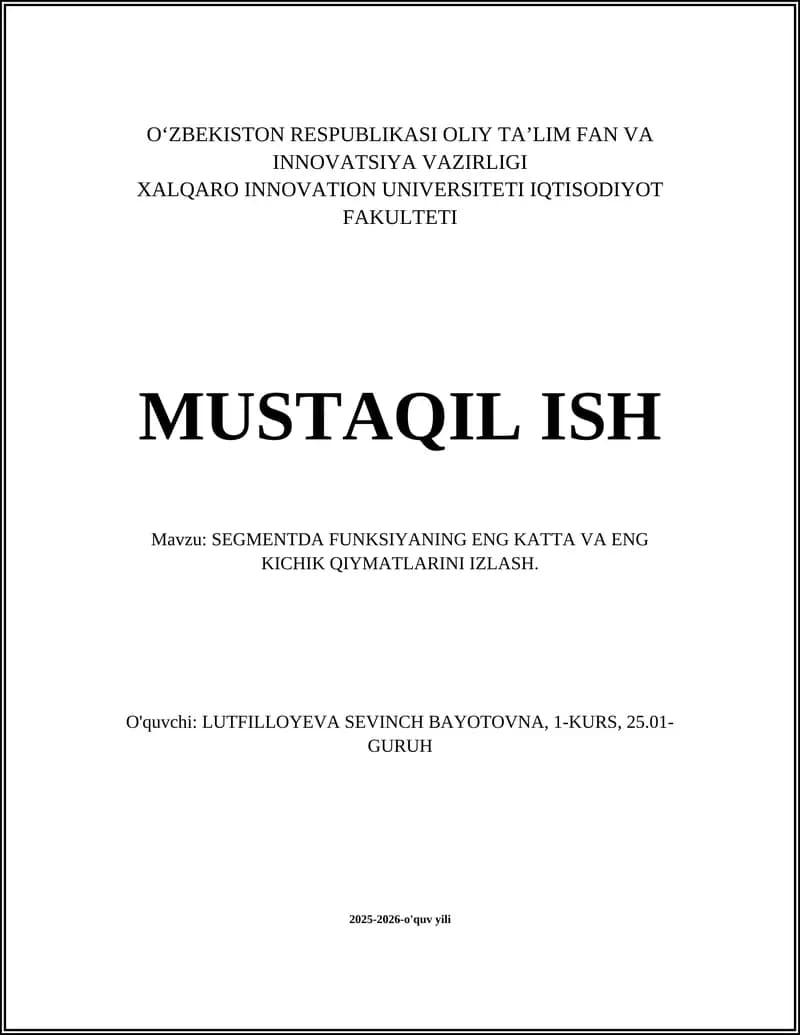 Segmentda funksiyaning eng katta va eng kichik qiymatlari