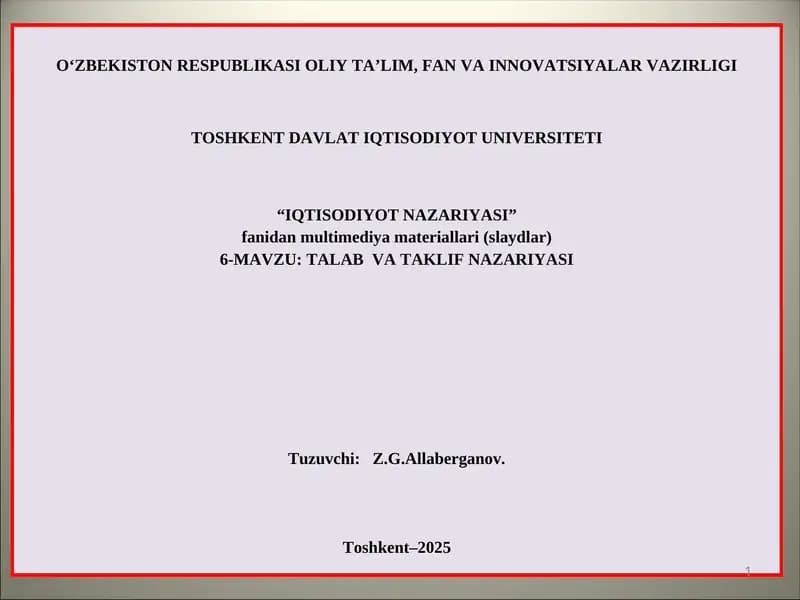 IQTISODIYOT NAZARIYASI
