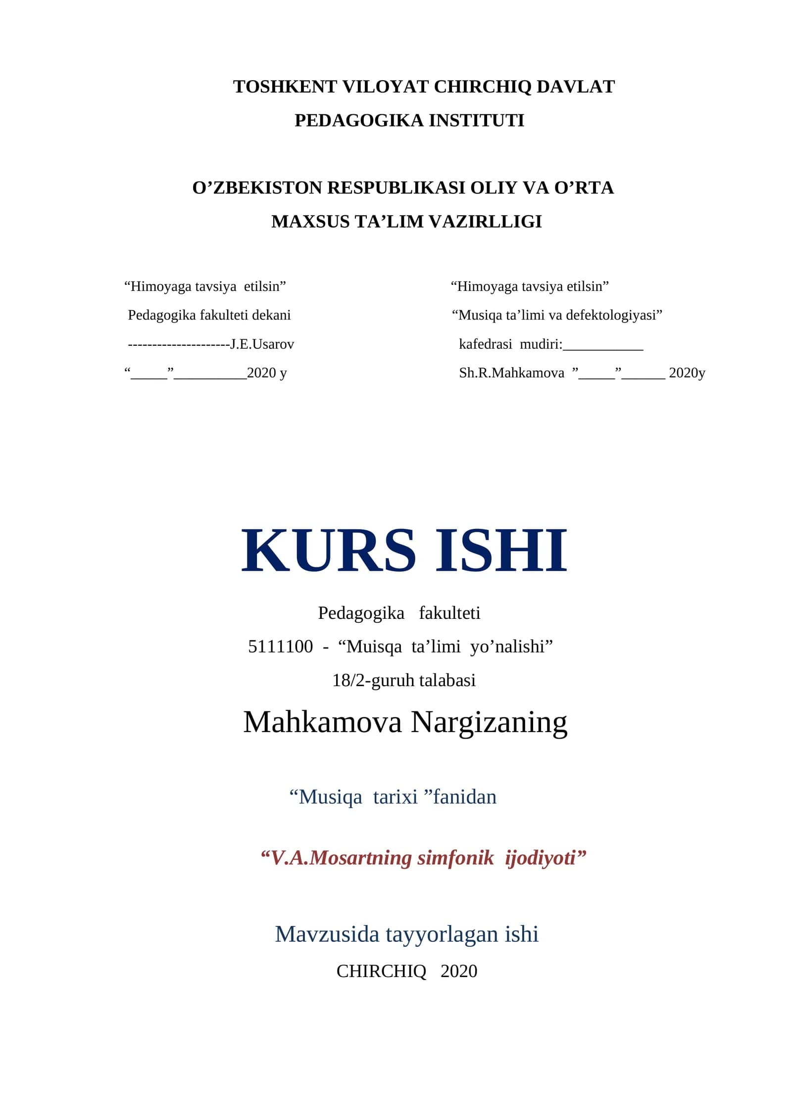 V.A.Mosartning simfonik ijodiyoti
