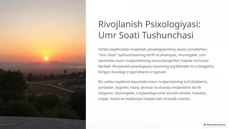 Rivojlanish Psixologiyasi: Umr Soati Tushunchasi
